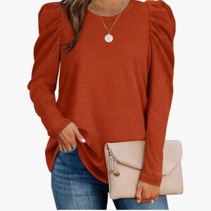 Women's Rust Top with Puff Sleeves